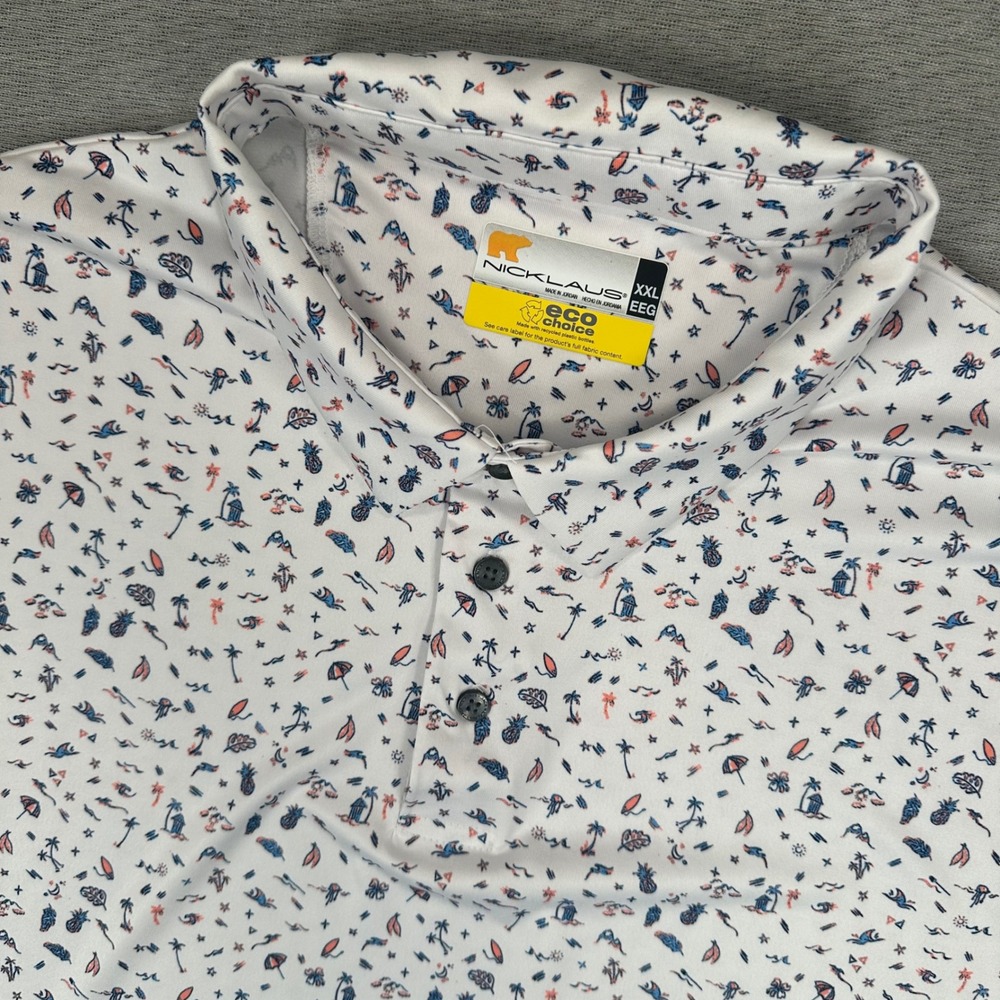 Nicklaus Eco Choice Golf Polo Shirt Mens XXL White Tropical AOP Short Sleeve
